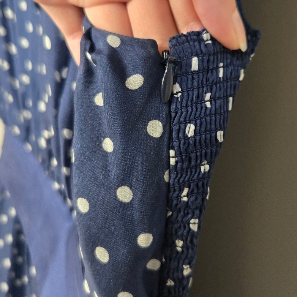 Luxe By‎ Seraphine 100% Silk Midi Maternity Dress Size 10 Blue Polka Dot Modest - Picture 6 of 10